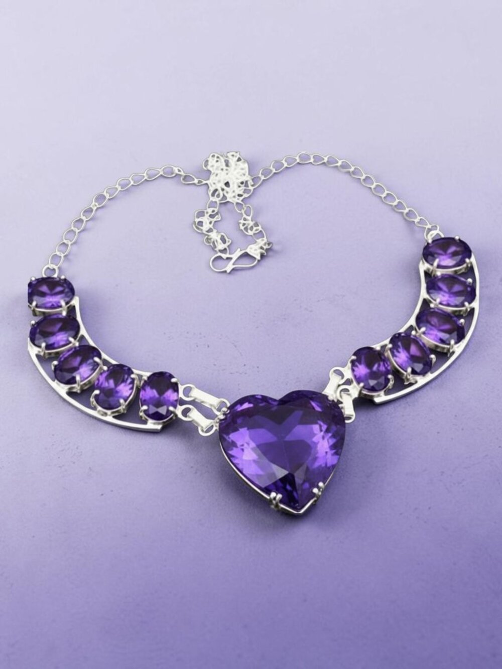 Amethyst Gemstone Handmade Big Necklace 43 Grams
